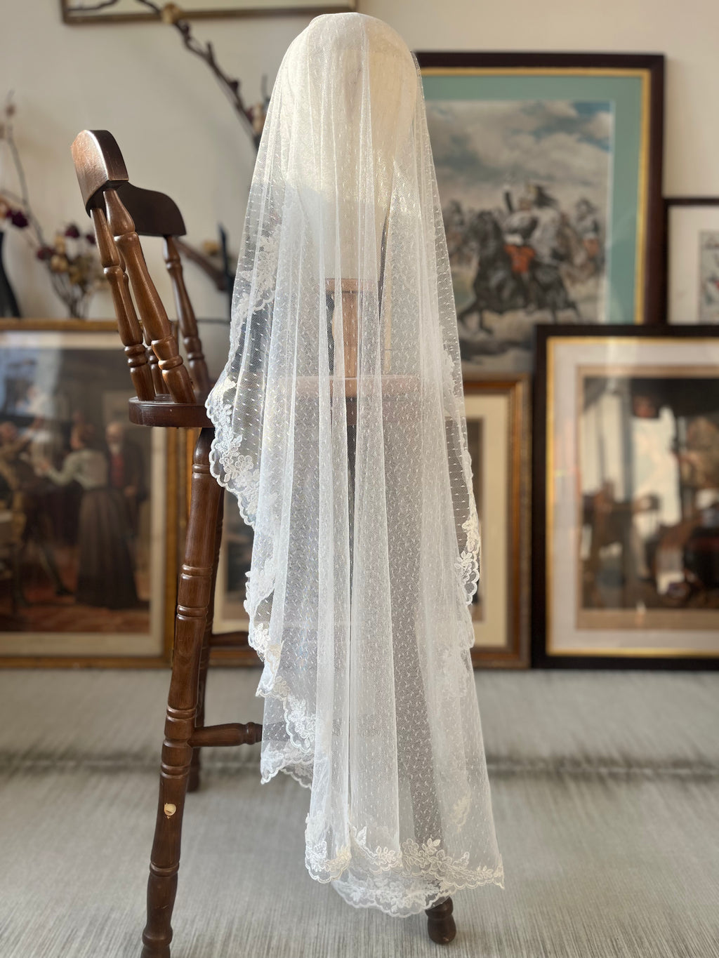 Vintage Polka Dot Lace Mantilla Bridal Veil