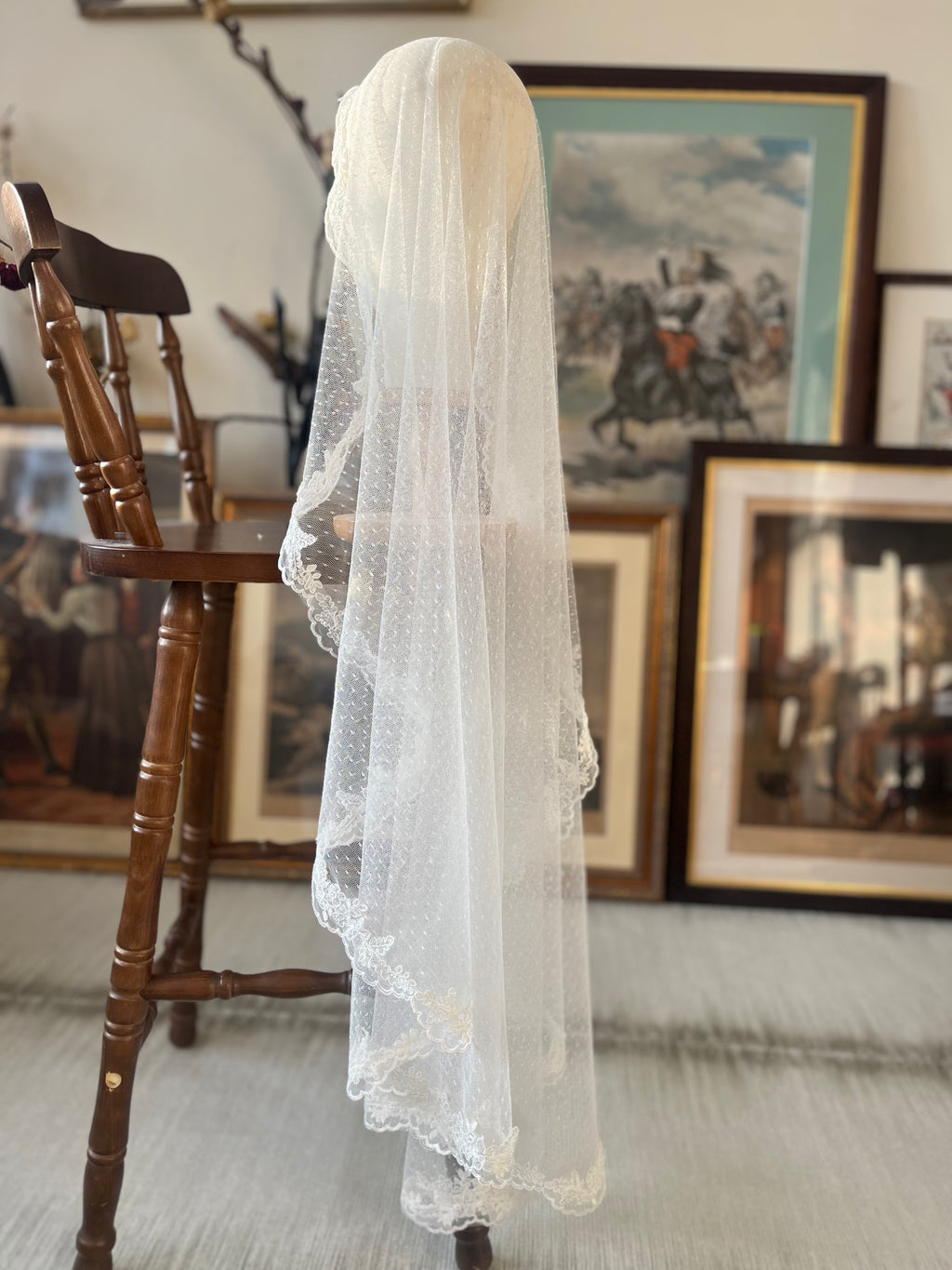 Vintage Polka Dot Lace Mantilla Bridal Veil