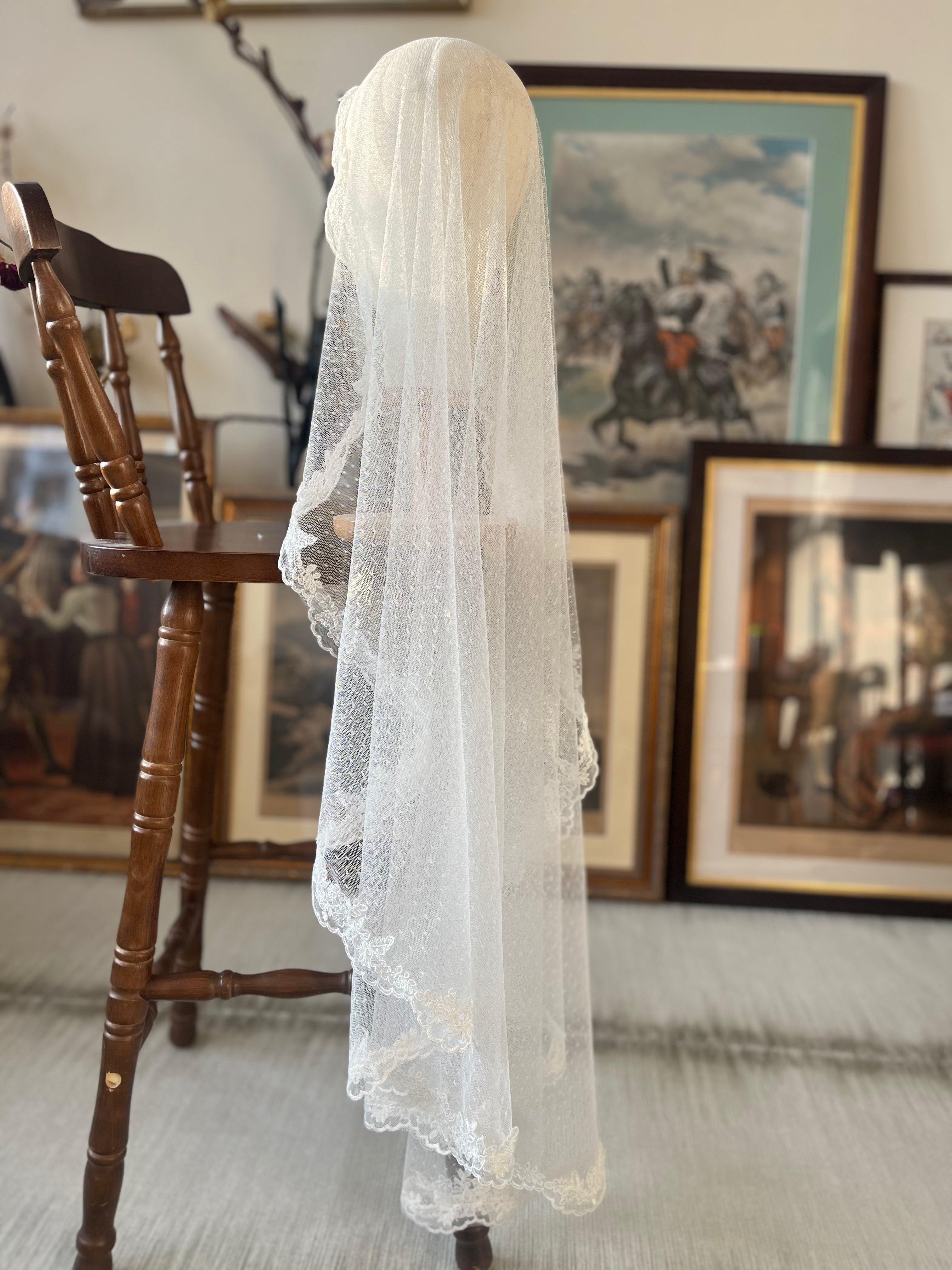 Vintage Polka Dot Lace Mantilla Bridal Veil