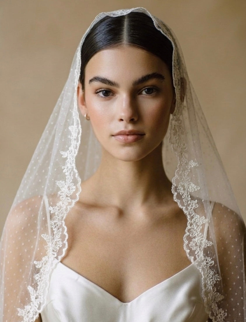 Vintage Polka Dot Lace Mantilla Bridal Veil