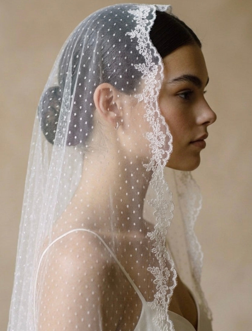 Vintage Polka Dot Lace Mantilla Bridal Veil