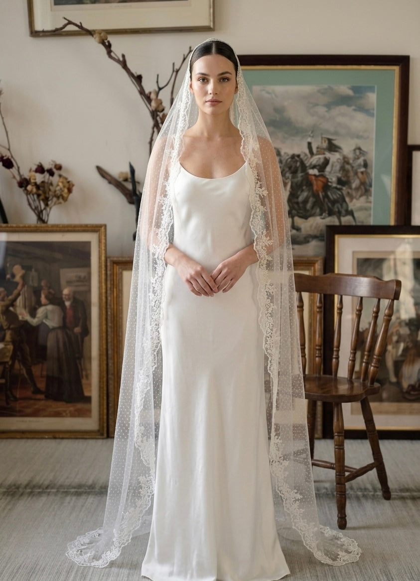 Vintage Polka Dot Lace Mantilla Bridal Veil