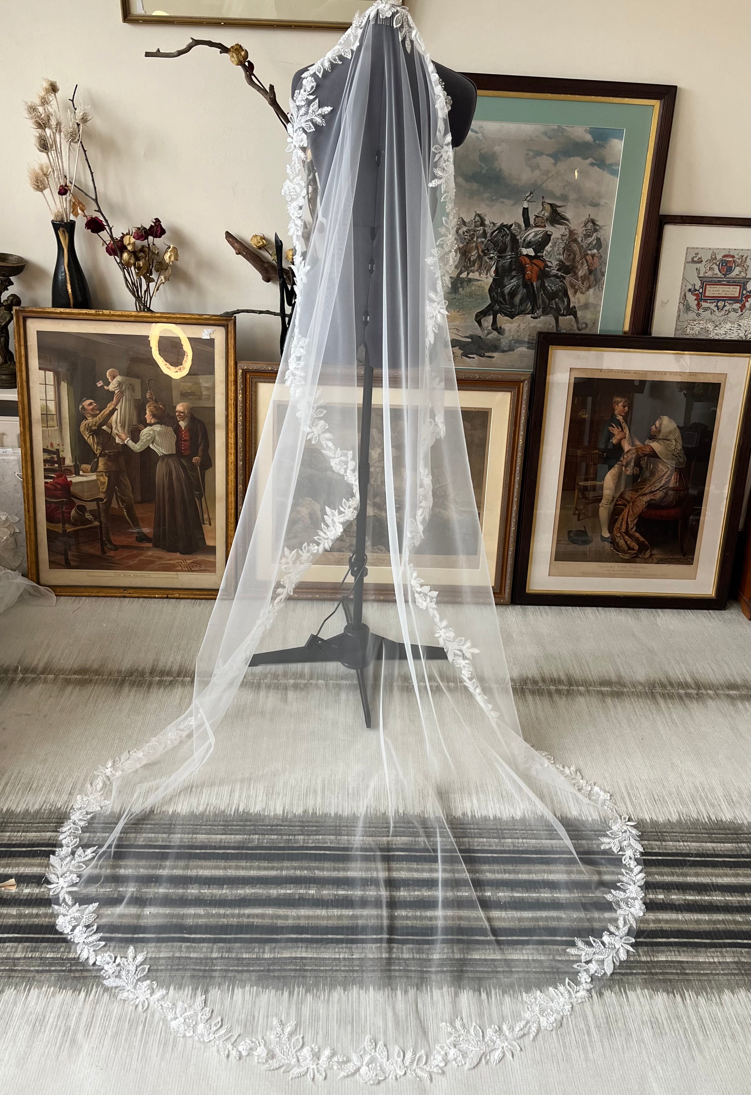 Handmade Lace Beaded Mantila Bridal Vei