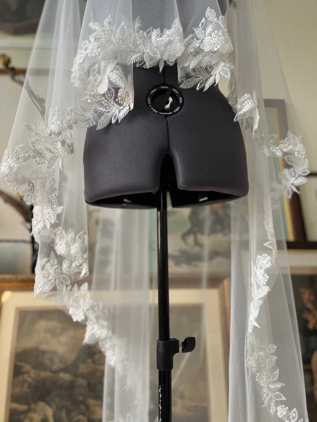 Handmade Lace Beaded Mantila Bridal Vei