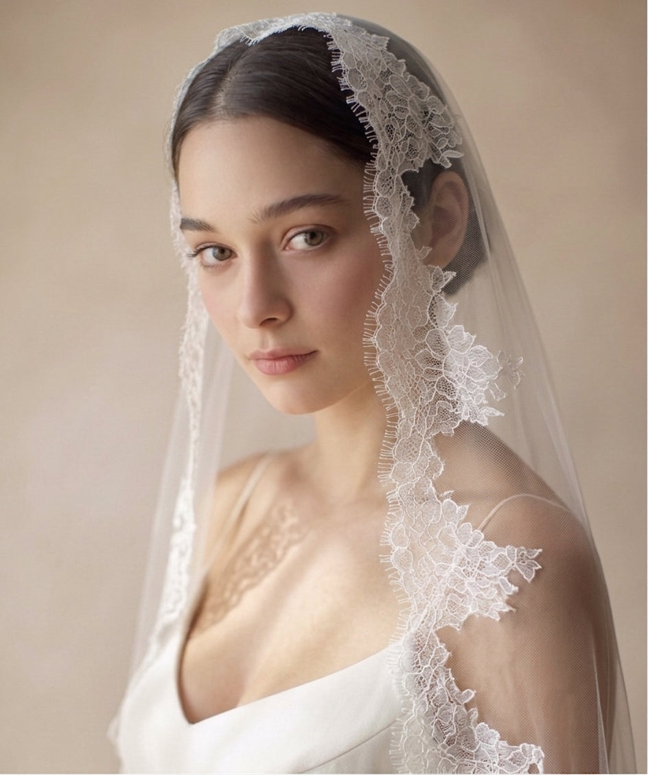 Chantilly Lace Mantilla Bridal Veil  fingertip mantilla wedding veil