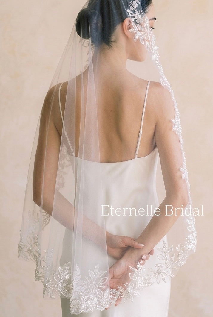 Handmade Lace Beaded Mantila Bridal Vei