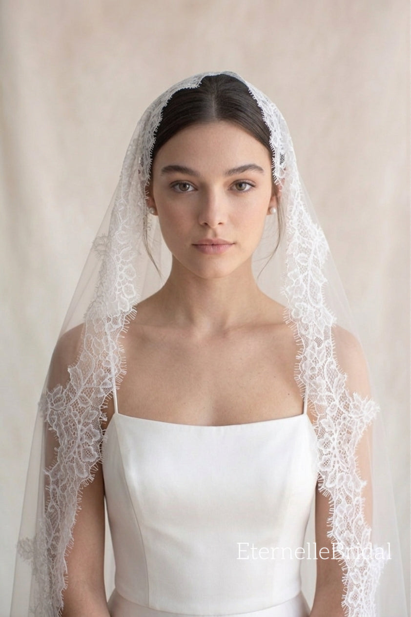 Chantilly Lace wedding Veil fingertip cathedral length