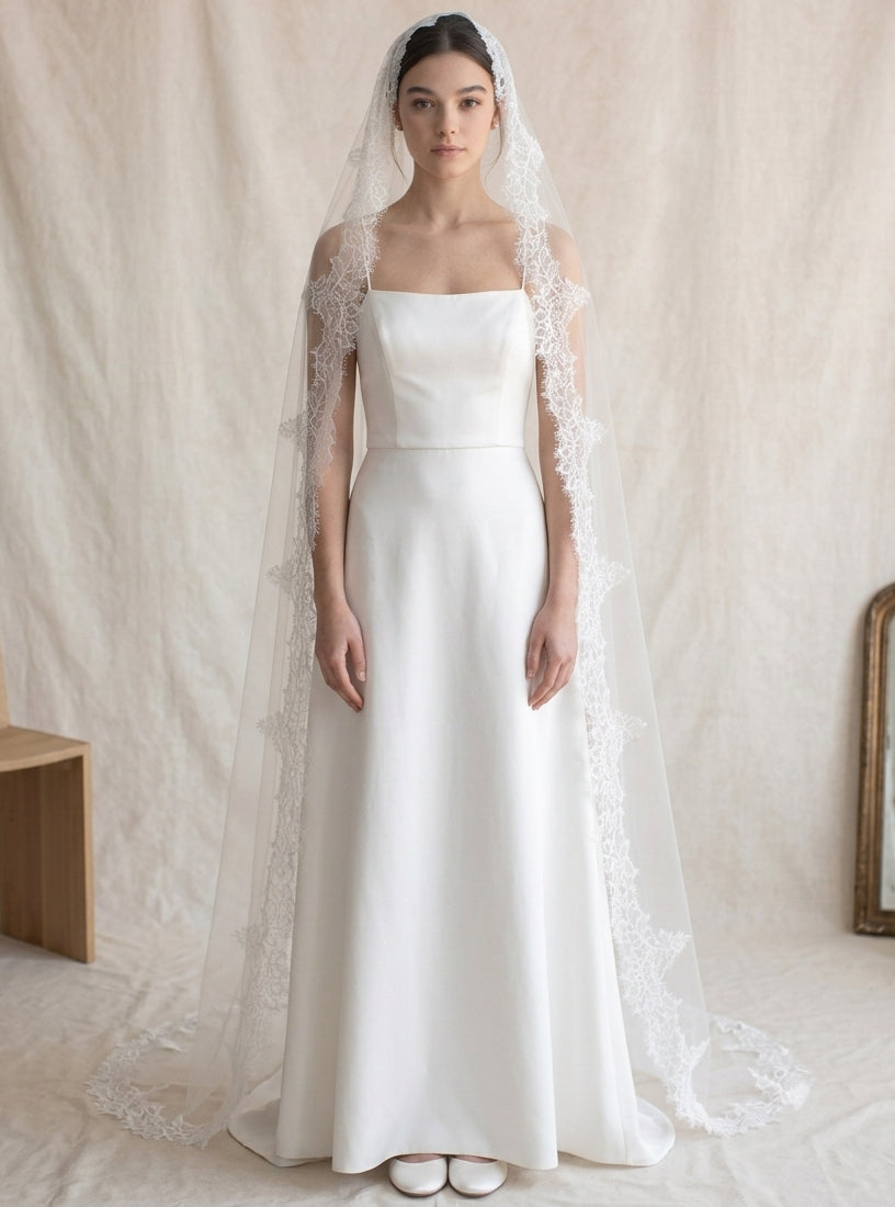 Chantilly Lace wedding Veil fingertip cathedral length
